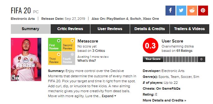 FIFA 20: Legacy Edition Review Bombed On Metacritic To 0.1 Out Of 10 –  NintendoSoup