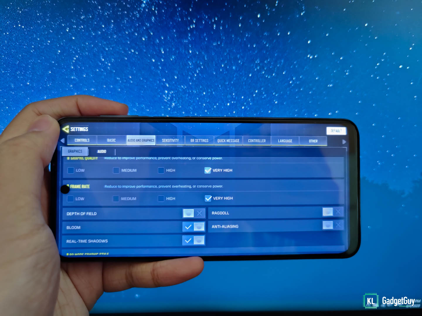 Xiaomi Redmi Note 9S gaming settings screen