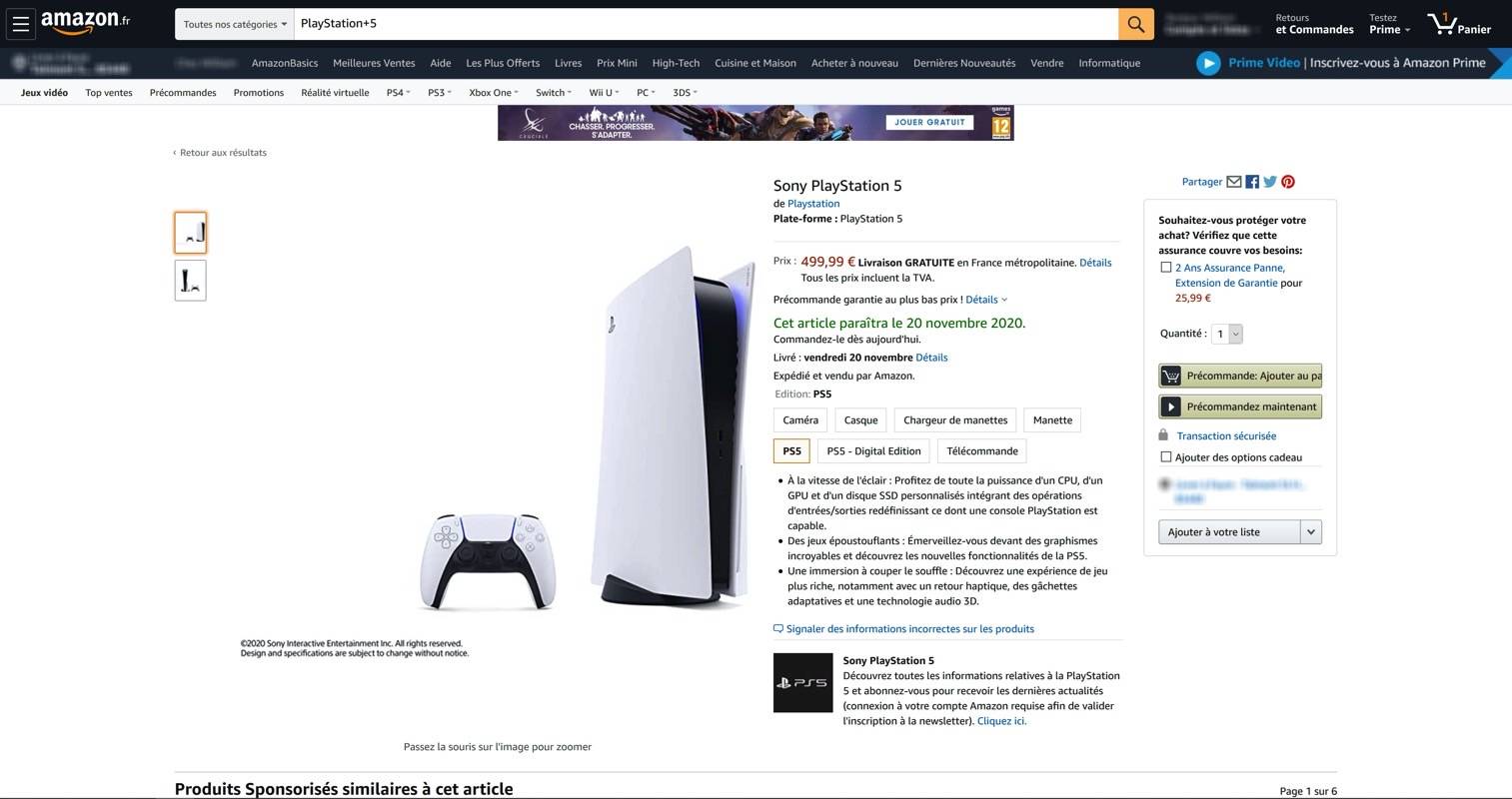 Playstation 5 amazon listing