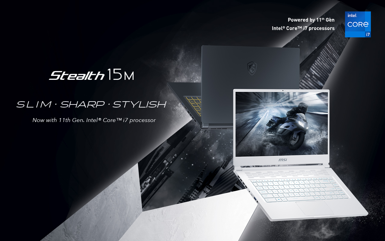 MSI Stealth 15M open monitor keyboard