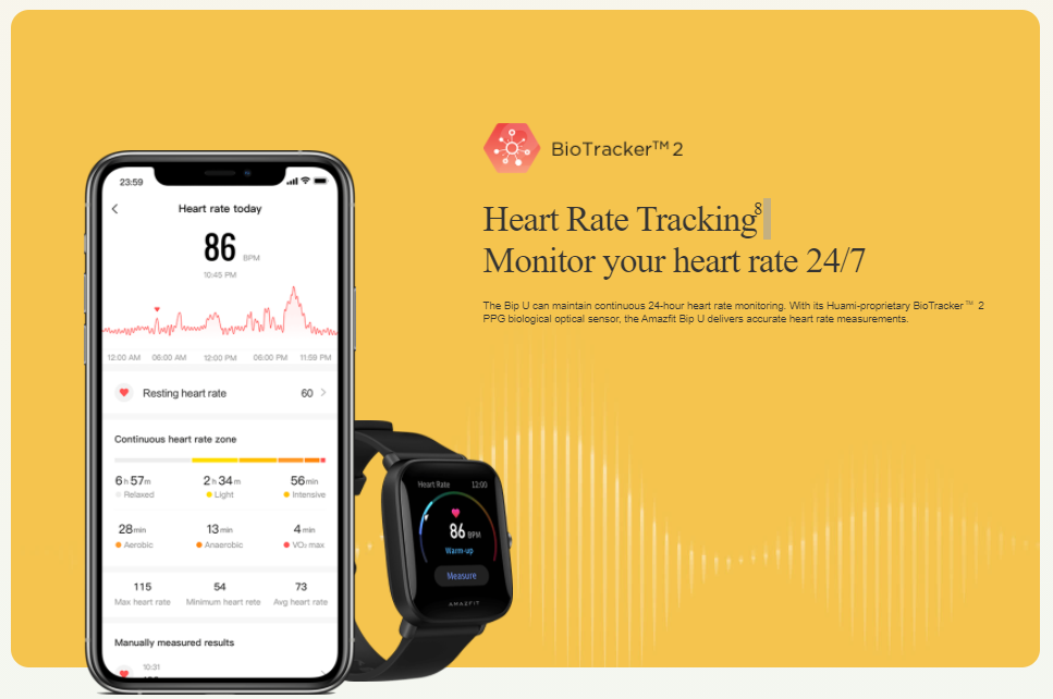 Amazfit Bip U heart rate tracking