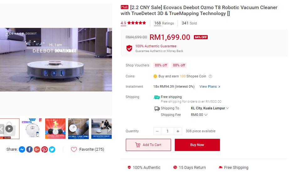 Ecovacs deebot osmo t8 shopee cny 2