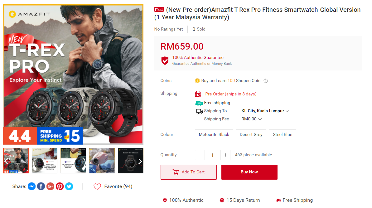 Amazfit T-Rex Pro Shopee