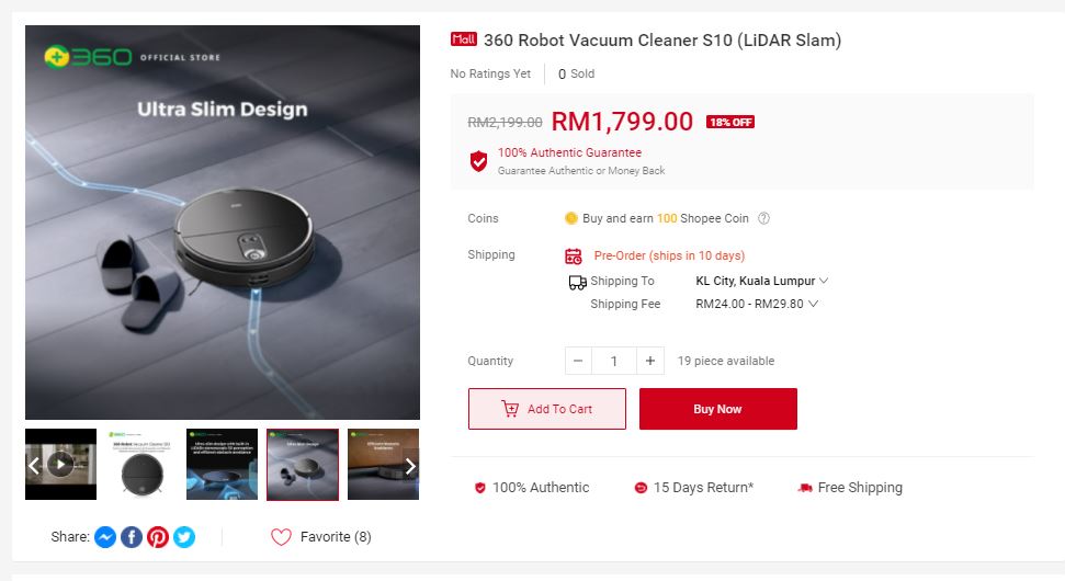 360 robot vacuum cleaner s10 shopee