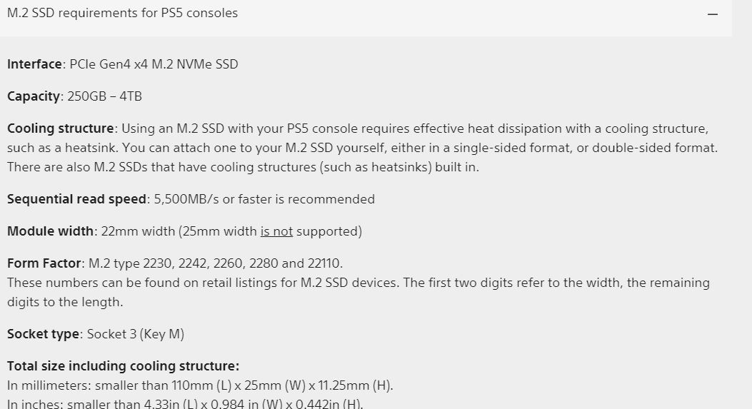 ps5 ssd requirements