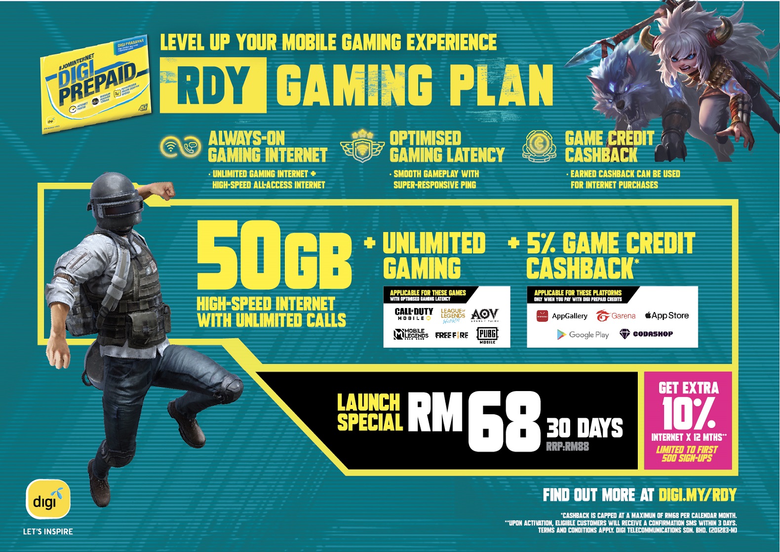 Digi unveils RDY Gaming Plan with 50GB data at RM68/month for a limited time thumbnail
