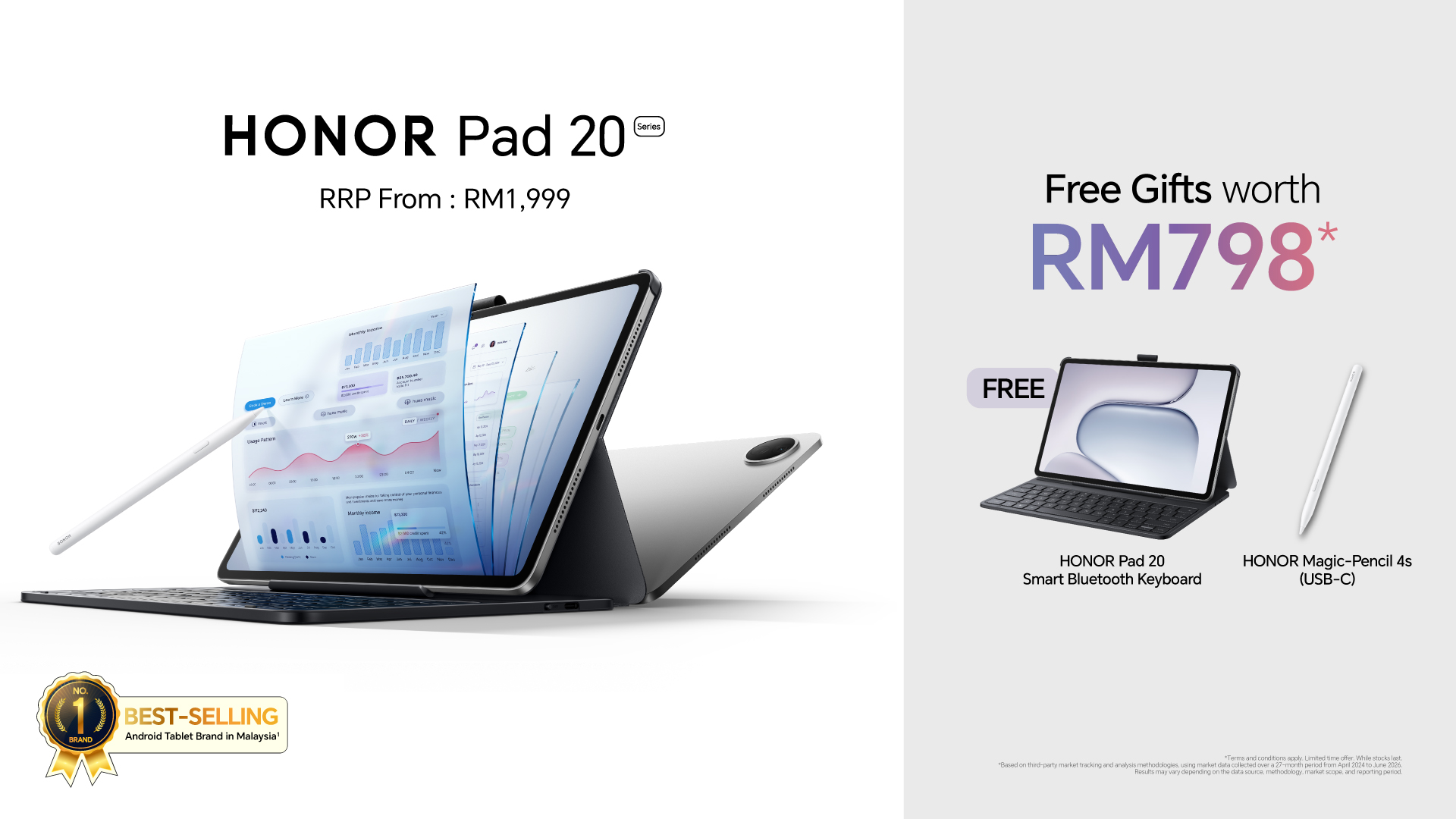 HONOR Pad 20 Series with keyboard and Magic-Pencil 4S promotional bundle