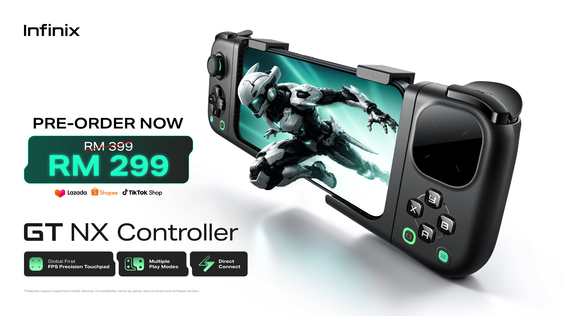 Infinix GT NX Controller with smartphone and touchpad