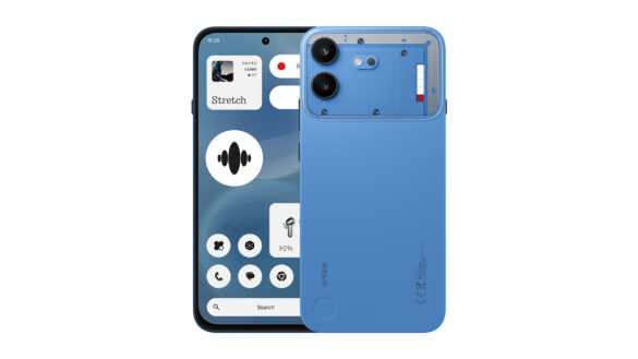 Nothing Phone (4b) in Blue shown from the front and back