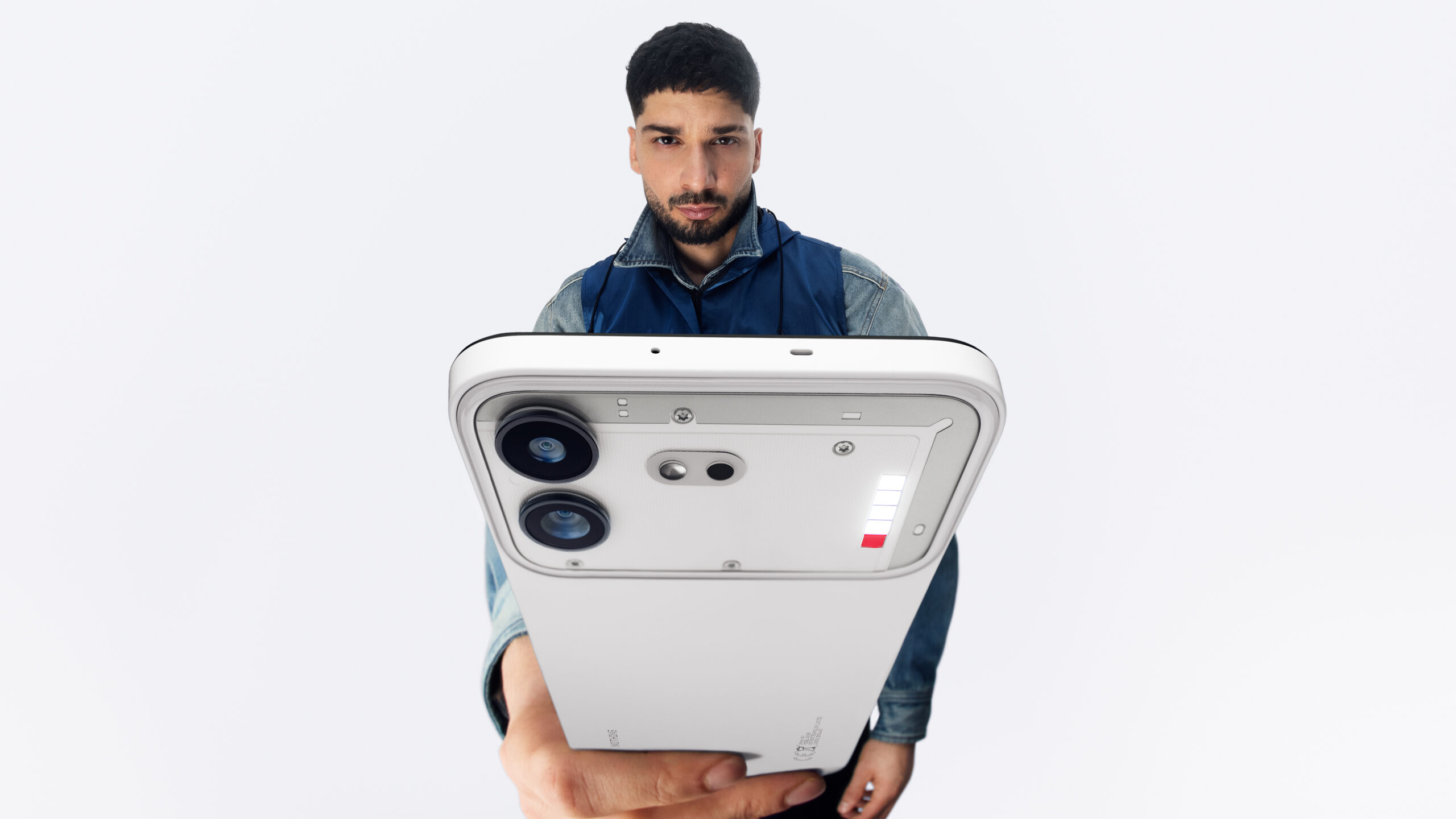 Nothing Phone (4b) in White in an official lifestyle image