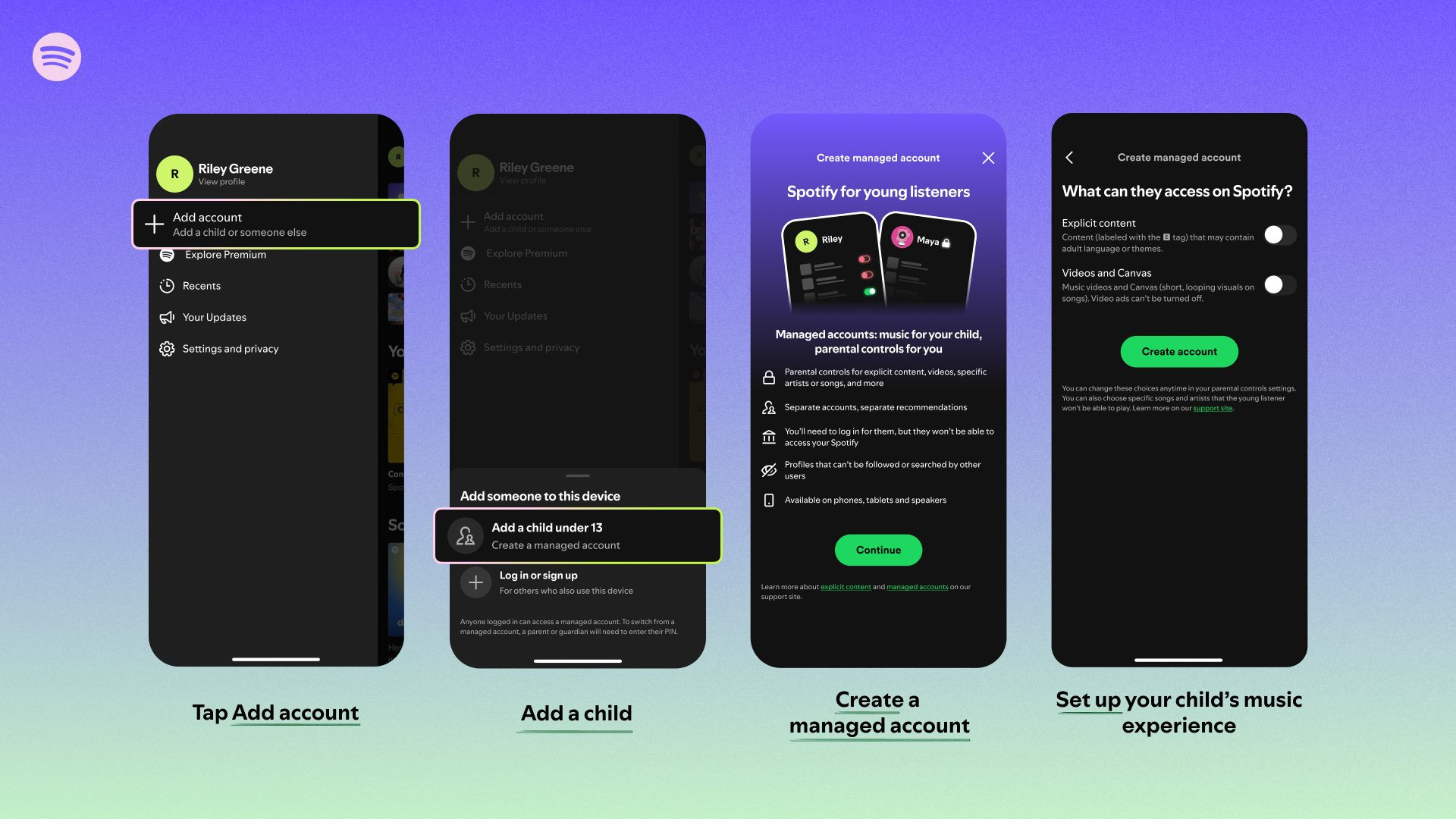 Spotify Family managed accounts interface